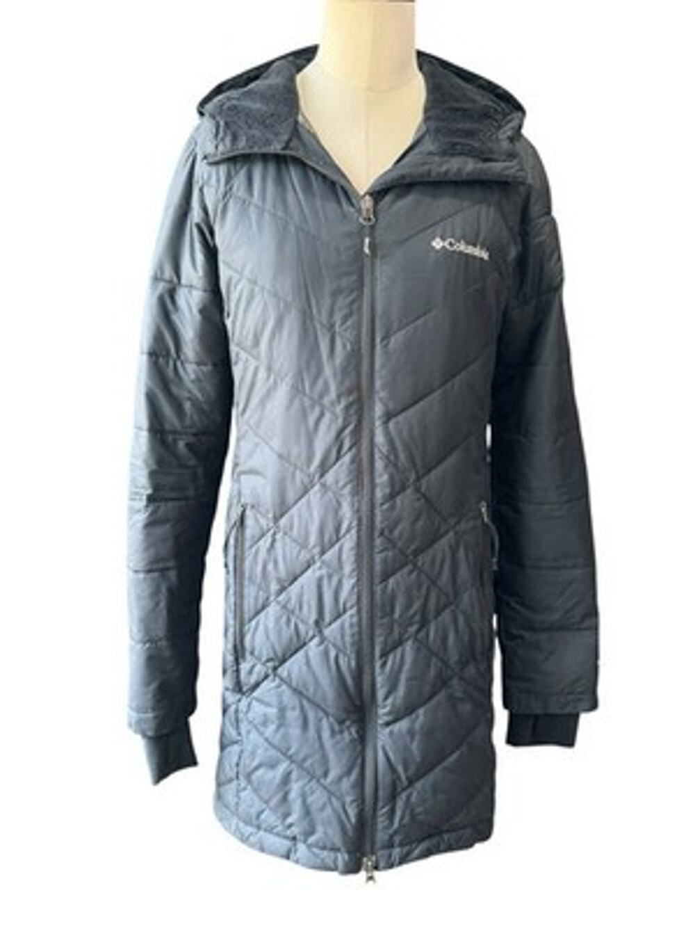 Columbia Women Heavenly Long Hooded Jacket Black XS Omni Heat Quilted Parka